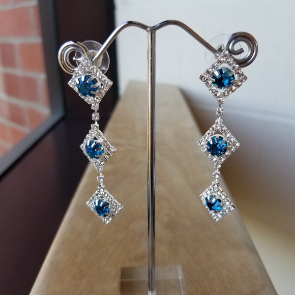 Peacock Blue and Silver Statement Earrings - Picture 3 of 4